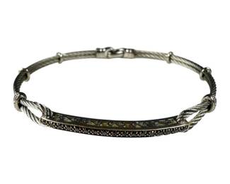 Designer Charriol 18kt White Gold and Stainless Steel Black Diamond