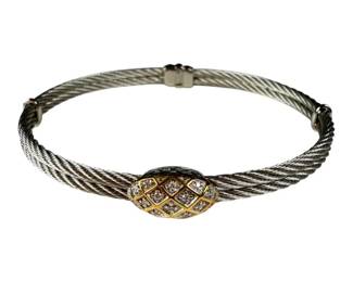 Designer Charriol 18kt Gold and Stainless Steel Diamond Coil Bracelet