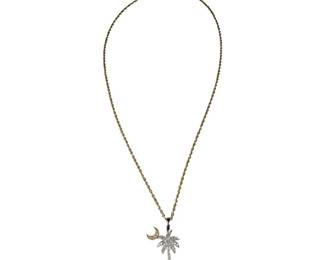 14kt Two Toned Tree and Crescent Diamond Necklace