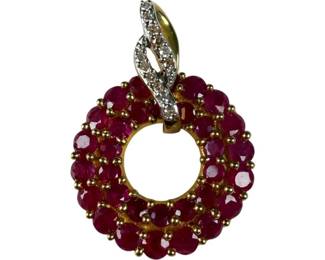 14kt Yellow Gold Ruby and Diamond Circle Pendant