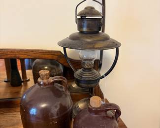 Vintage-Style Brass Oil Lamp, Antique Jugs