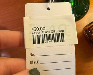 Green Glass Oil Lamp