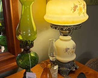 Green Glass Oil Lamp
