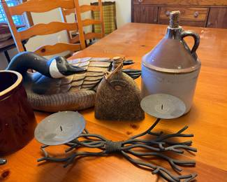 Antique Jug, Metal Candle Holder 
