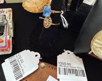 14k Openwork Ring, 18k Blue Stone Ring 