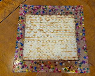 Glass matzah plate, artisan made