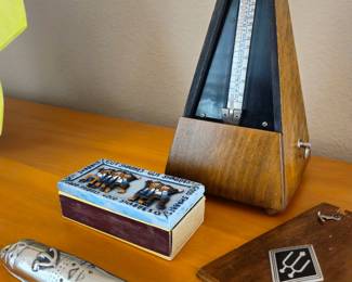 Metronome and cover,  matches, Mezuzah