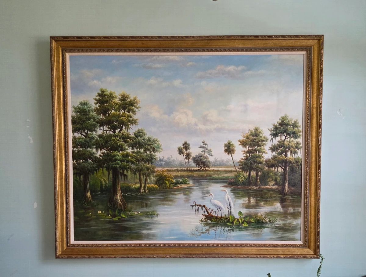 Shirley Hood; framed painting measures 57" (H) x 68.5" (W)