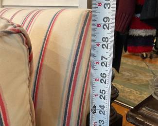 Vintage wood framed loveseat with striped cushions $4000 + tax