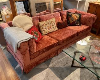 Vintage pink crushed velvet sofa