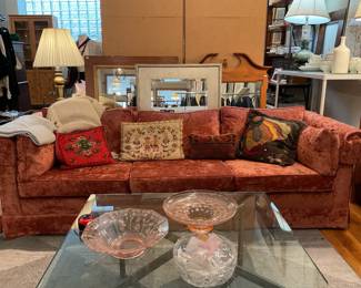 Vintage pink crushed velvet sofa