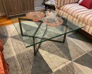 Glass top square coffee table with steel legs $125 + tax