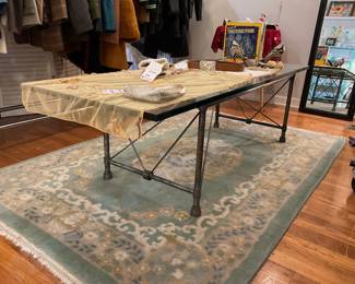 Glass top rectangular coffee table with steel legs $400 + tax