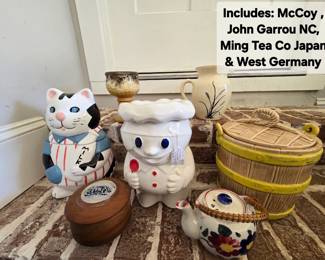 Cookie Jars, Pottery includes McCoy, John Garrou NC, Ming Tea Co. Japan & West Germany