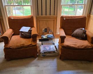 MCM orange recliners. The foam in cushions is disintegrating but upholstery is in pretty good condition and mechanisms are good.