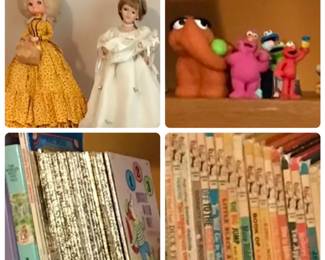 Vintage dolls, toys, little golden books, Dr. Seuess Early Readers