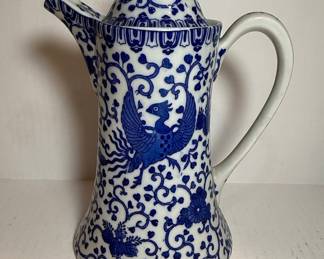 Blue and White Porcelain "JAPAN" Mark Phoenix Bird Coffee Pot