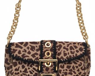 Prada Leopard Print Calf Hair Shoulder Bag