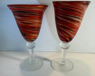 Murano Style Swirl Art Glass Wine Glasses