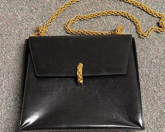 Paloma Picasso Black Leather Chain Shoulder Bag