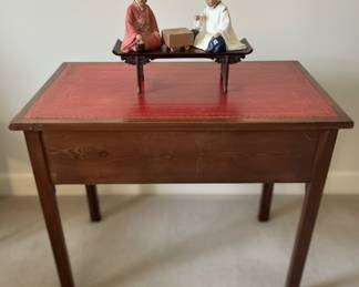 Vintage Mahogany Writing Desk with Red Leather Inlay
