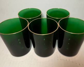Set of 5 Emerald Green Tumblers with Gold Rim - Reims Style