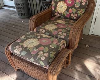 Henry Link Style Wicker Sofa with Floral Upholstery