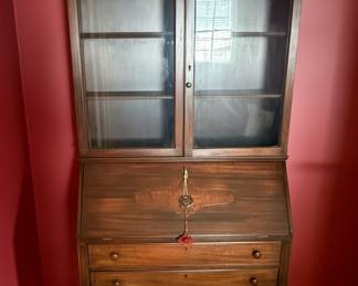 Chippendale Style Secretary Desk with Cabinet Top