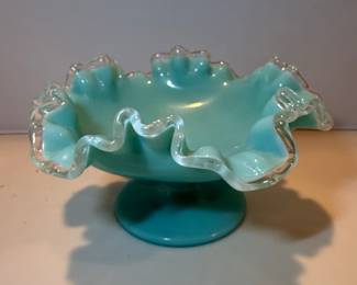 Fenton Aqua Crest Ruffled Compote