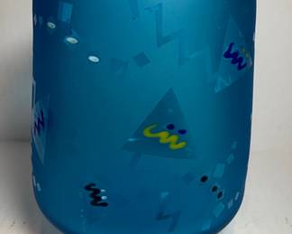 Signed Tommie Rush Frosted Blue Glass Vase