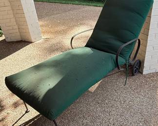 Green Padded Metal Chaise Lounge with Wheels