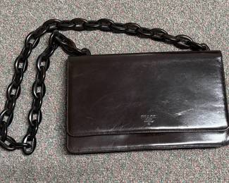 Prada Polished Leather Shoulder Bag with Resin Chain Strap