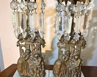 Pair of Gilt Bronze and Crystal Girandole Candelabra