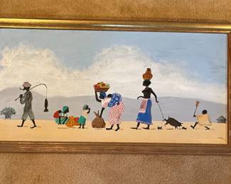 Ruth Russell Williams Style African Village Scene Painting