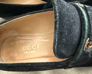 Gucci Black Suede Loafers with Green and Red Stripe Detail