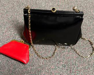 Koret Black Patent Evening Clutch with Red Coin Purse
