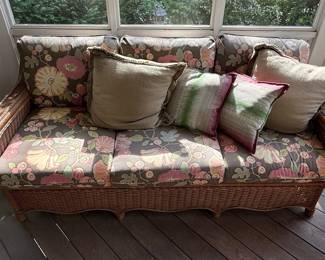 Henry Link Style Wicker Sofa with Floral Upholstery