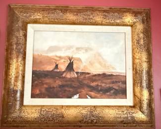Native American Teepee Landscape Oil Painting