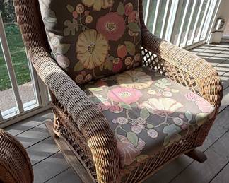 Henry Link Style Wicker Sofa with Floral Upholstery