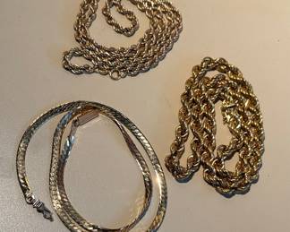 14k Yellow Gold Italian Rope Chain and Sterling Silver Italian Herringbone Necklace Set