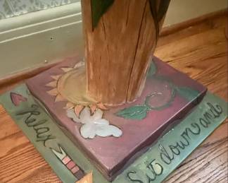 Folk Art Tree Trunk Coat Rack with Inspirational Phrases