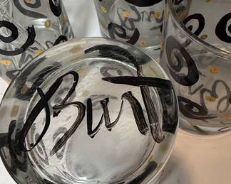 Hand-Painted Glass Tumblers with Swirl Design