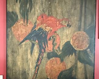 Folk Art Parrot and Fruit Painting
