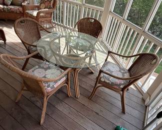 Rattan Dining Set with Glass Top