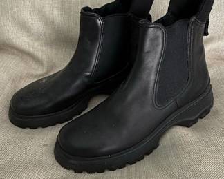 Prada Black Leather Lug Sole Chelsea Boots