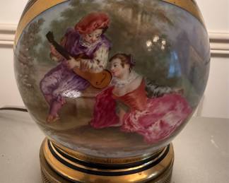 Sevres Style Porcelain Table Lamp with Romantic Scene