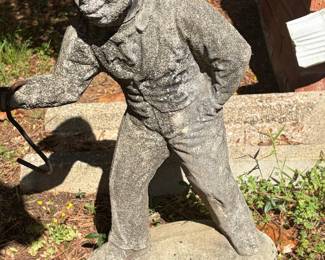 Vintage Concrete Garden Statue of a Boy with a Hoe