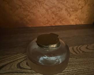 Victorian Glass Inkwell with Brass Lid