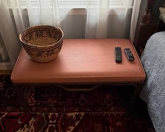 Woven Basket and Faux Bamboo Upholstered Bench