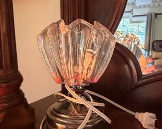 Art Deco Pink Glass Lotus Lamp